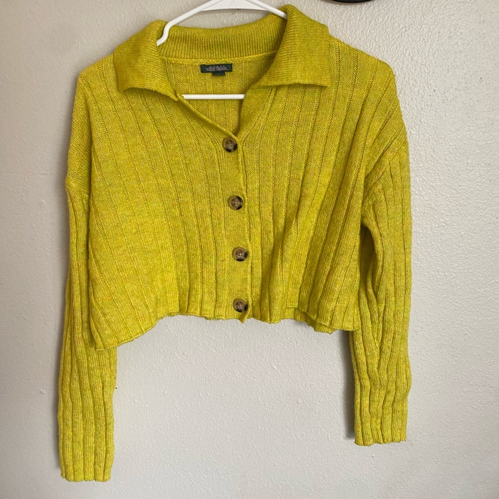Knitted Crop Collared Button-up Sweater